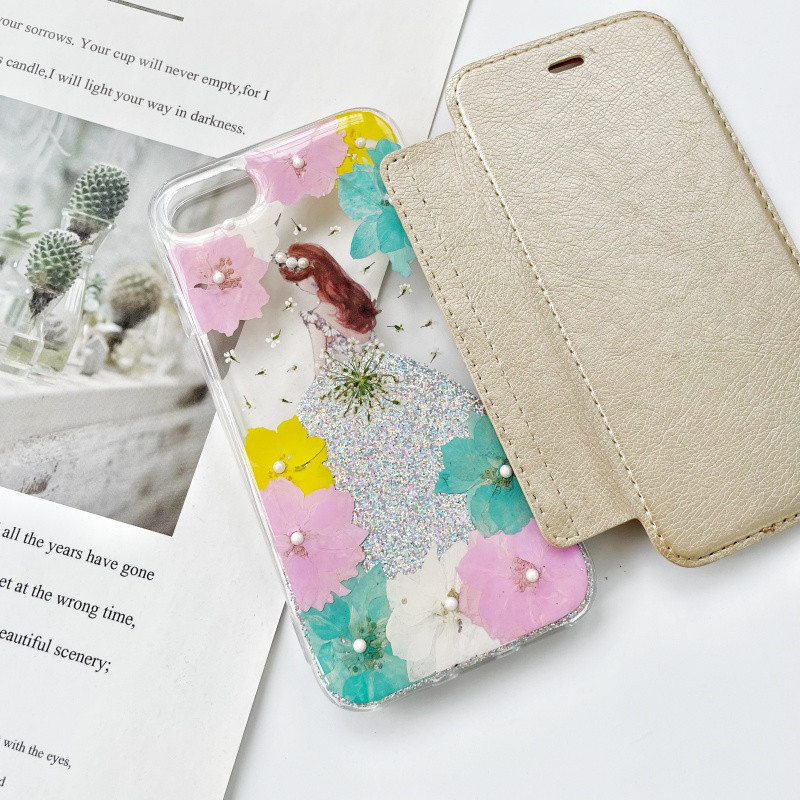 手帳型押し花スマホケース、5色、紫陽花、全機種対応、iPhone17、iPhone17Pro、iPhone16