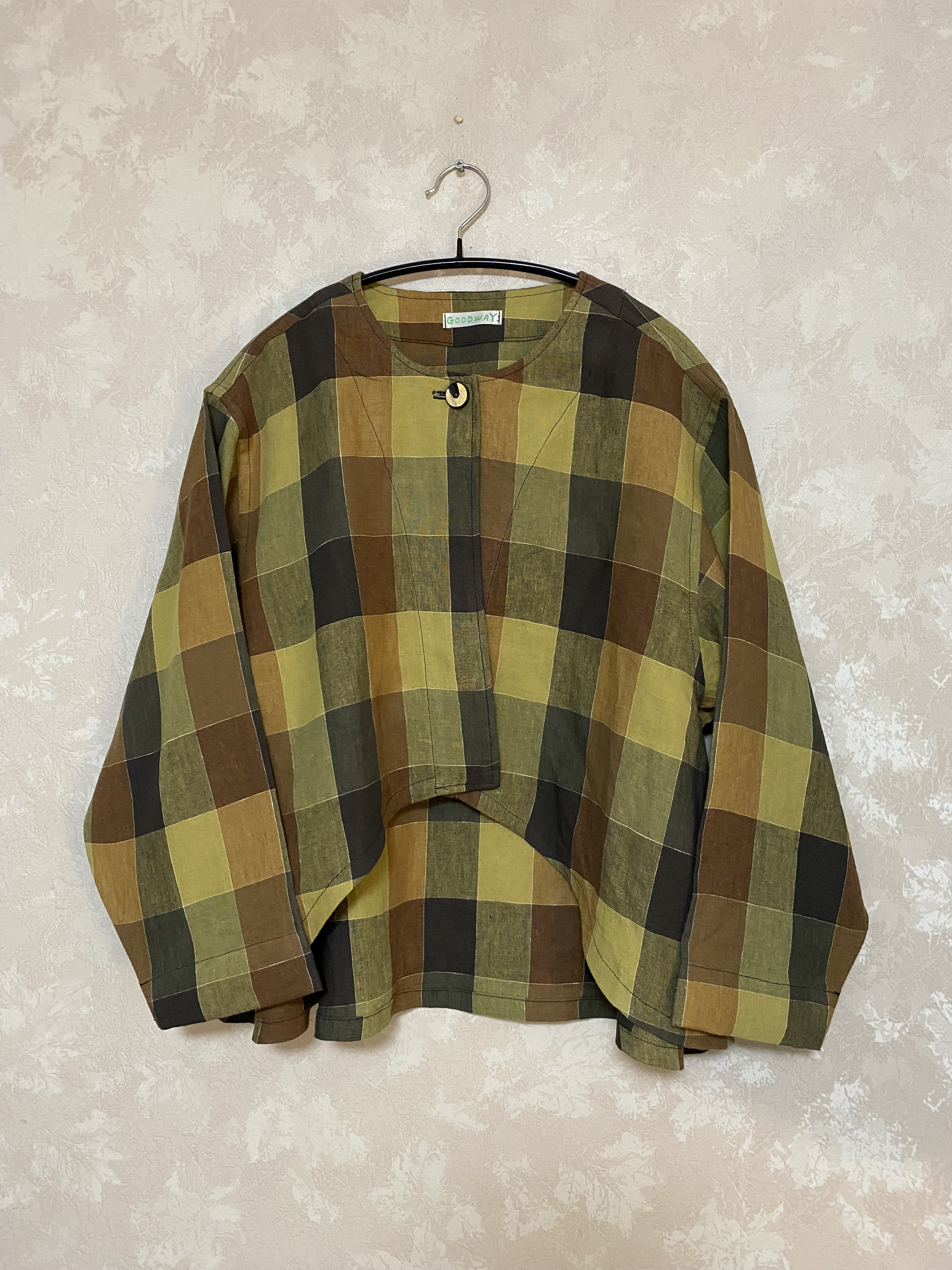 457.リネンのジャケット、チェック柄　秋