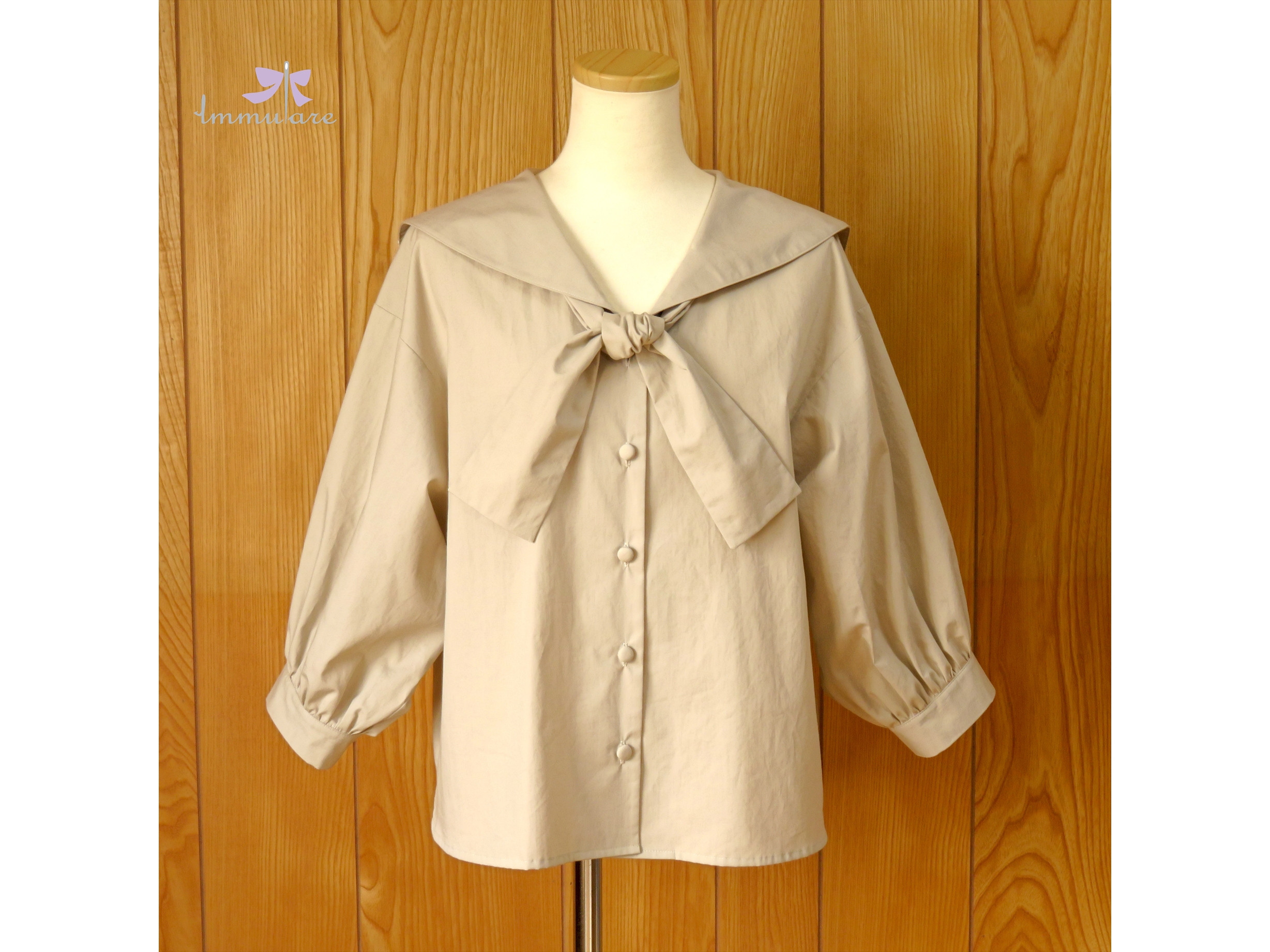 セーラーカラードロップスリーブブラウス【ミルクティ】