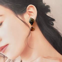 萩焼　金継ぎ　ネジバネ式イヤリング　茶色　揺れる　 伝統工芸　＃335 7枚目の画像