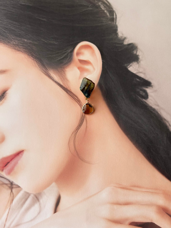 萩焼　金継ぎ　ネジバネ式イヤリング　茶色　揺れる　 伝統工芸　＃335 7枚目の画像