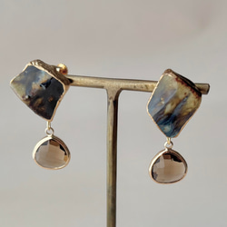 萩焼　金継ぎ　ネジバネ式イヤリング　茶色　揺れる　 伝統工芸　＃335 1枚目の画像