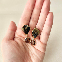 萩焼　金継ぎ　ネジバネ式イヤリング　茶色　揺れる　 伝統工芸　＃335 6枚目の画像