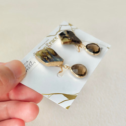 萩焼　金継ぎ　ネジバネ式イヤリング　茶色　揺れる　 伝統工芸　＃335 4枚目の画像