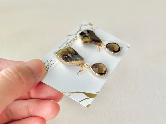 萩焼　金継ぎ　ネジバネ式イヤリング　茶色　揺れる　 伝統工芸　＃335 4枚目の画像