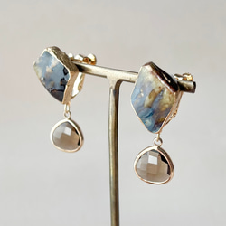 萩焼　金継ぎ　ネジバネ式イヤリング　茶色　揺れる　 伝統工芸　＃335 2枚目の画像