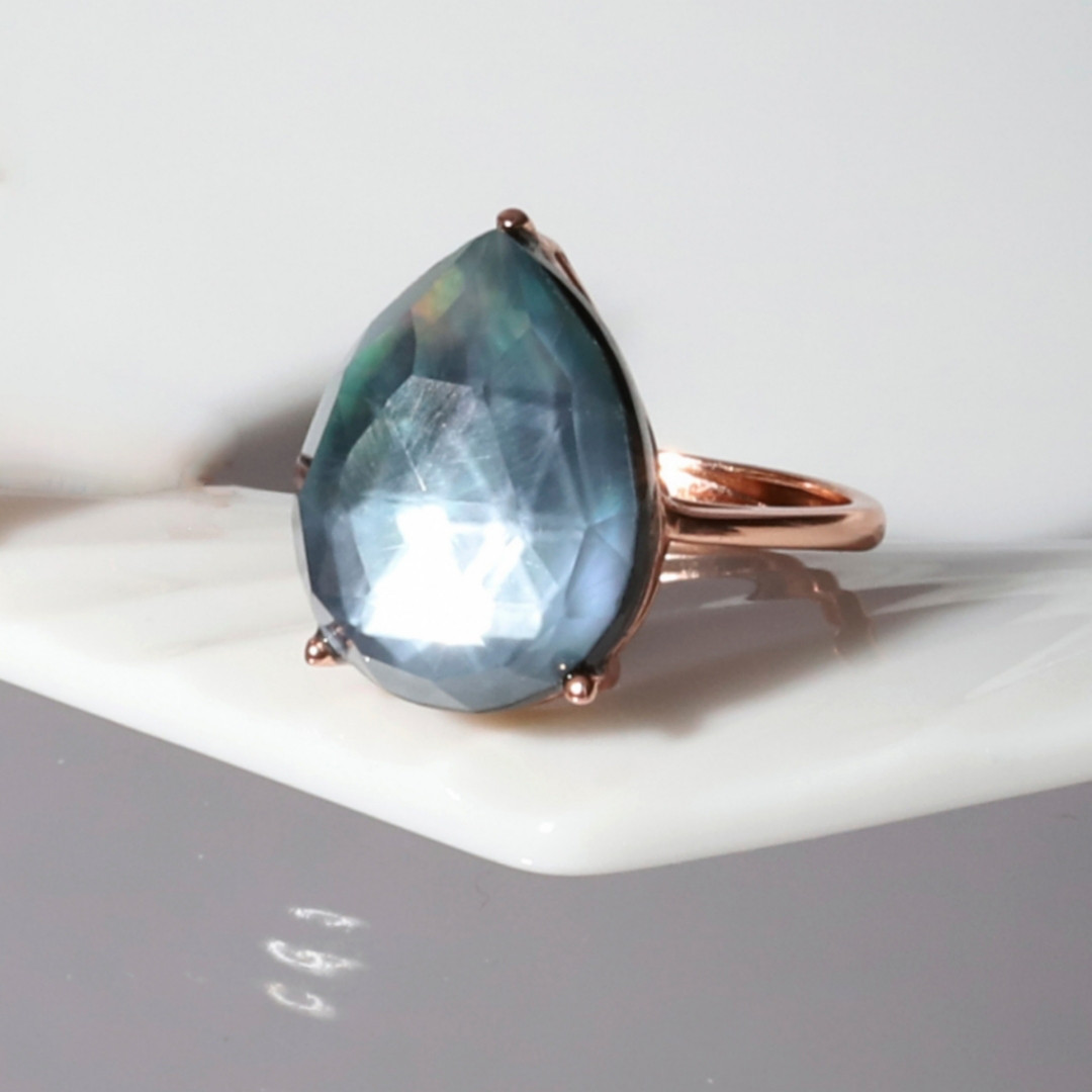 海の光《オニキス×シェル×水晶》天然石リング《ピンクゴールド/シルバー》約11-18号【S925】アレルギー対応◇シラー