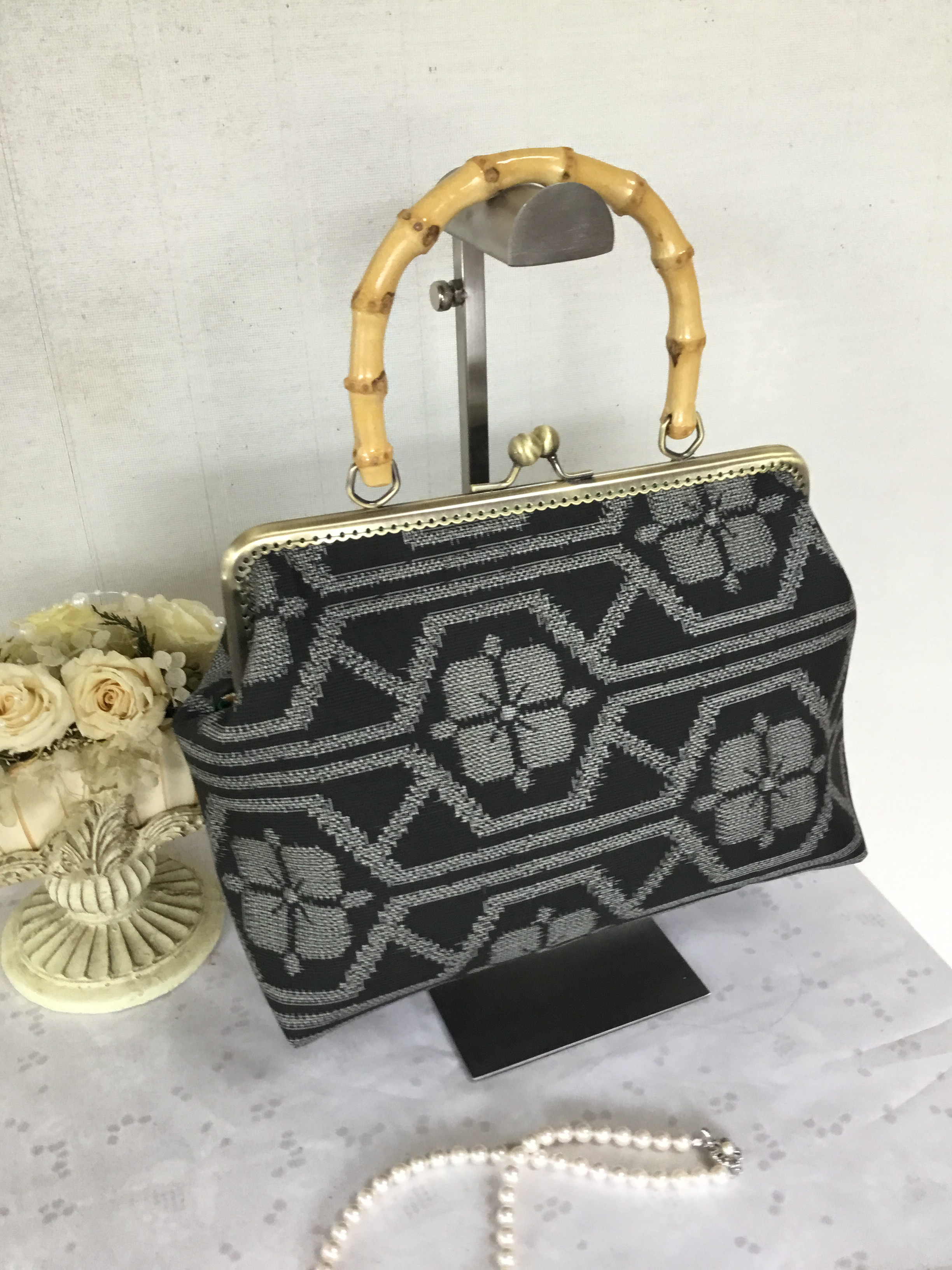 花ぷらら・オリジナル・洋服でも着物でも使える・ハンドメイド・リメイク・大島紬・カバン・がま口バック・487