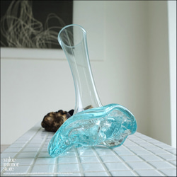 硝子フラワーベースSin12 花瓶 プリミティブガラスベース 手作り 一輪挿し 一点物 ハンドメイド 無垢材 自然な様 5枚目の画像