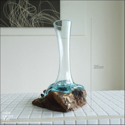 硝子フラワーベースSin12 花瓶 プリミティブガラスベース 手作り 一輪挿し 一点物 ハンドメイド 無垢材 自然な様 6枚目の画像