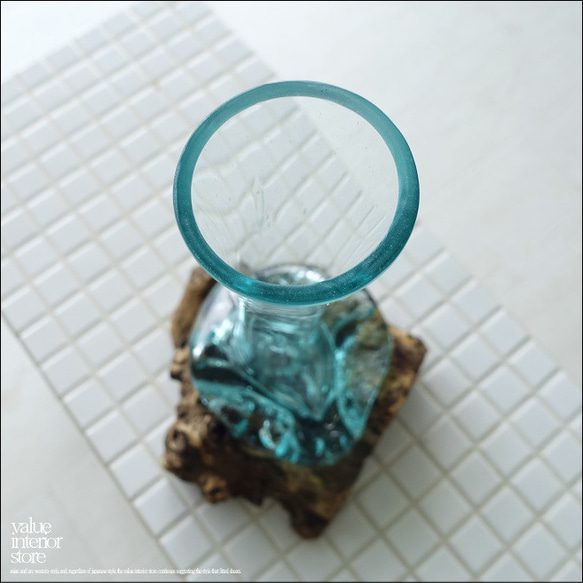 硝子フラワーベースSin12 花瓶 プリミティブガラスベース 手作り 一輪挿し 一点物 ハンドメイド 無垢材 自然な様 4枚目の画像