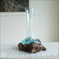 硝子フラワーベースSin12 花瓶 プリミティブガラスベース 手作り 一輪挿し 一点物 ハンドメイド 無垢材 自然な様 1枚目の画像