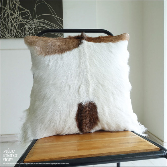 毛皮クッションカバー PUTI-29 天然皮革 北欧 本皮 レザー 正方形 手作り レトロ調 エスニック 45cm 1枚目の画像