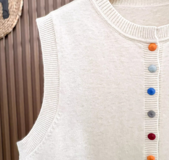 カラーボタン ニットベスト レディース 秋冬 ゆったりオーバーサイズ 綿毛糸 アンサンブル 重ね着 おしゃれ ノーカ 10枚目の画像