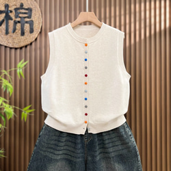 カラーボタン ニットベスト レディース 秋冬 ゆったりオーバーサイズ 綿毛糸 アンサンブル 重ね着 おしゃれ ノーカ 5枚目の画像