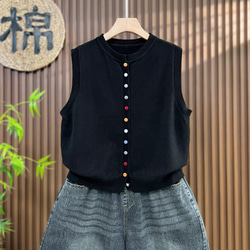 カラーボタン ニットベスト レディース 秋冬 ゆったりオーバーサイズ 綿毛糸 アンサンブル 重ね着 おしゃれ ノーカ 3枚目の画像