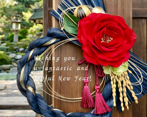 椿のしめ縄飾り 和モダン 正月リース 玄関インテリア お正月 しめ縄