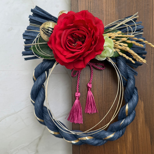 椿のしめ縄飾り 和モダン 正月リース 玄関インテリア 2026年 お正月