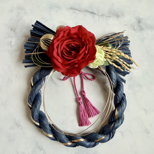 早割価格】椿のしめ縄飾り 和モダン 正月リース 玄関インテリア 2026年