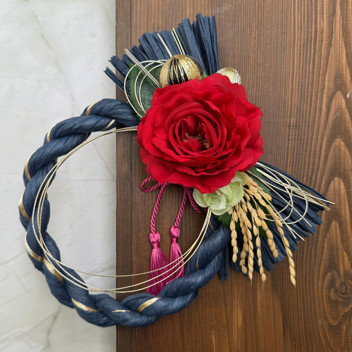 椿のしめ縄飾り 和モダン 正月リース 玄関インテリア 2026年 お正月