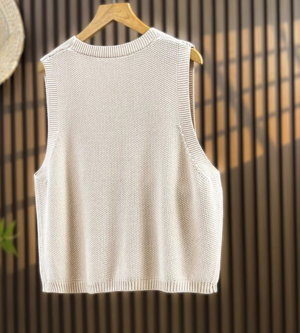 綿100% Vネック  ニットベスト 秋冬 ゆったりオーバーサイズ 綿毛糸 アンサンブル 重ね着 おしゃれ ノーカ 7枚目の画像