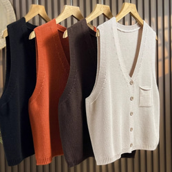 綿100% Vネック  ニットベスト 秋冬 ゆったりオーバーサイズ 綿毛糸 アンサンブル 重ね着 おしゃれ ノーカ 5枚目の画像