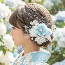 A204 白ゴールド 髪飾り 成人式 卒業式 前撮り 結婚式 水引 ヘッド