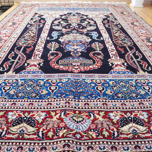 ペルシャ絨毯 カシャン産 220×140cm 黒色 糸杉柄 メフラブ 伝統工芸品