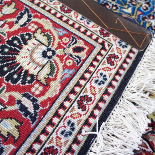 ペルシャ絨毯 カシャン産 220×140cm 黒色 糸杉柄 メフラブ 伝統工芸品