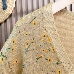 綿100% プリント ニットカーディガン ショート丈 秋 新作 レディース シンプル 上品 通勤 オフタイム 9枚目の画像