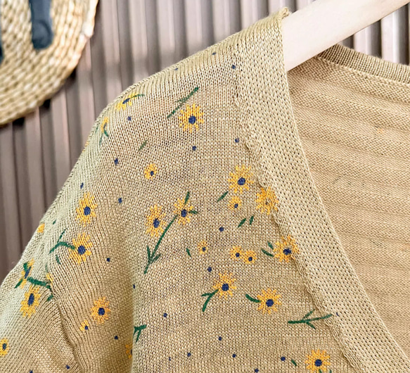 綿100% プリント ニットカーディガン ショート丈 秋 新作 レディース シンプル 上品 通勤 オフタイム 9枚目の画像