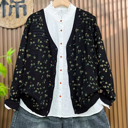 綿100% プリント ニットカーディガン ショート丈 秋 新作 レディース シンプル 上品 通勤 オフタイム 6枚目の画像