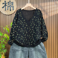 綿100% プリント ニットカーディガン ショート丈 秋 新作 レディース シンプル 上品 通勤 オフタイム 2枚目の画像