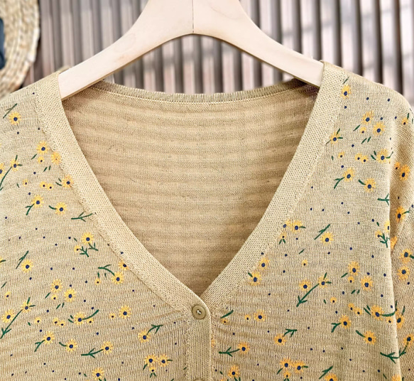 綿100% プリント ニットカーディガン ショート丈 秋 新作 レディース シンプル 上品 通勤 オフタイム 8枚目の画像