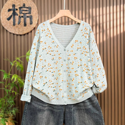 綿100% プリント ニットカーディガン ショート丈 秋 新作 レディース シンプル 上品 通勤 オフタイム 4枚目の画像