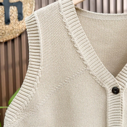 綿100% Vネック  ニットベスト 秋冬 ゆったりオーバーサイズ 綿毛糸 アンサンブル 重ね着 おしゃれ ノーカ 10枚目の画像