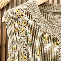 綿100% プリント  ニットベスト 秋冬 ゆったりオーバーサイズ 綿毛糸 アンサンブル 重ね着 おしゃれ ノーカ 10枚目の画像