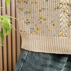 綿100% プリント  ニットベスト 秋冬 ゆったりオーバーサイズ 綿毛糸 アンサンブル 重ね着 おしゃれ ノーカ 12枚目の画像