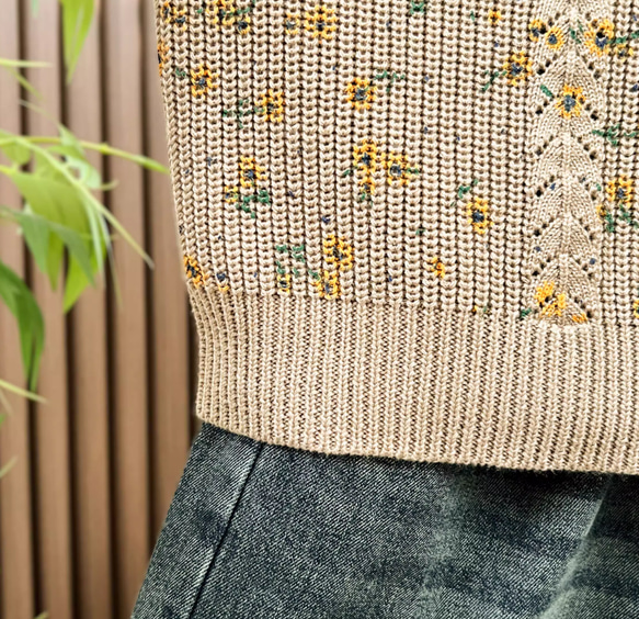 綿100% プリント  ニットベスト 秋冬 ゆったりオーバーサイズ 綿毛糸 アンサンブル 重ね着 おしゃれ ノーカ 12枚目の画像