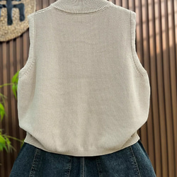 綿100% ビッグサイズ レディース ジップアップニットベスト ノースリーブ 秋春 ニットベスト 6枚目の画像