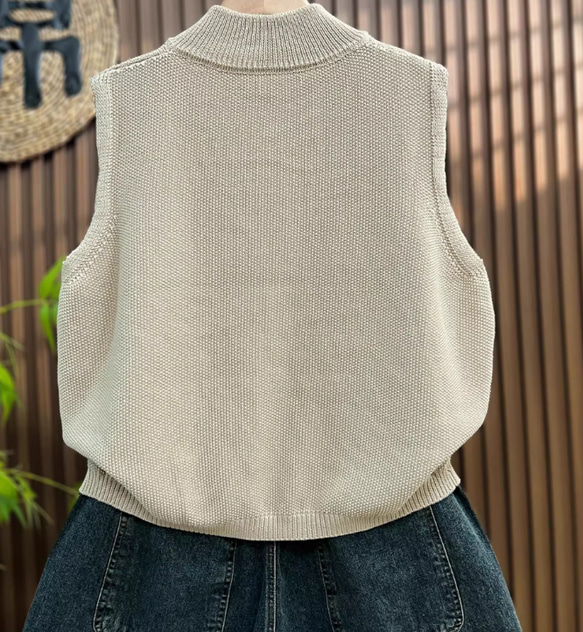 綿100% ビッグサイズ レディース ジップアップニットベスト ノースリーブ 秋春 ニットベスト 6枚目の画像