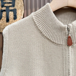 綿100% ビッグサイズ レディース ジップアップニットベスト ノースリーブ 秋春 ニットベスト 8枚目の画像