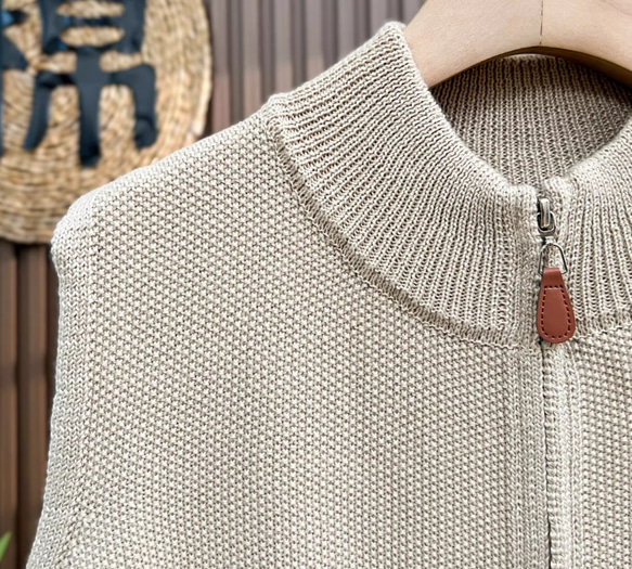 綿100% ビッグサイズ レディース ジップアップニットベスト ノースリーブ 秋春 ニットベスト 8枚目の画像