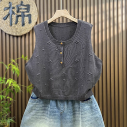 綿  丸首  ニットベスト 秋冬 ゆったりオーバーサイズ 綿毛糸 アンサンブル 重ね着 おしゃれ ノーカ 2枚目の画像