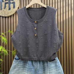 綿  丸首  ニットベスト 秋冬 ゆったりオーバーサイズ 綿毛糸 アンサンブル 重ね着 おしゃれ ノーカ 7枚目の画像