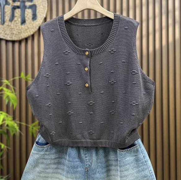 綿  丸首  ニットベスト 秋冬 ゆったりオーバーサイズ 綿毛糸 アンサンブル 重ね着 おしゃれ ノーカ 7枚目の画像