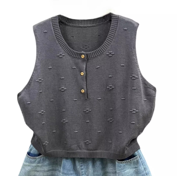 綿  丸首  ニットベスト 秋冬 ゆったりオーバーサイズ 綿毛糸 アンサンブル 重ね着 おしゃれ ノーカ 6枚目の画像