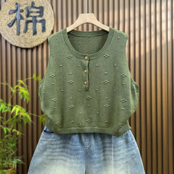 綿  丸首  ニットベスト 秋冬 ゆったりオーバーサイズ 綿毛糸 アンサンブル 重ね着 おしゃれ ノーカ 4枚目の画像