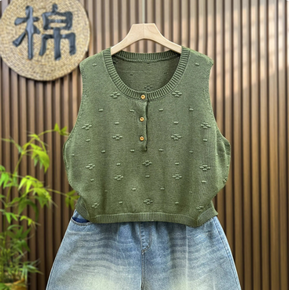 綿  丸首  ニットベスト 秋冬 ゆったりオーバーサイズ 綿毛糸 アンサンブル 重ね着 おしゃれ ノーカ 4枚目の画像