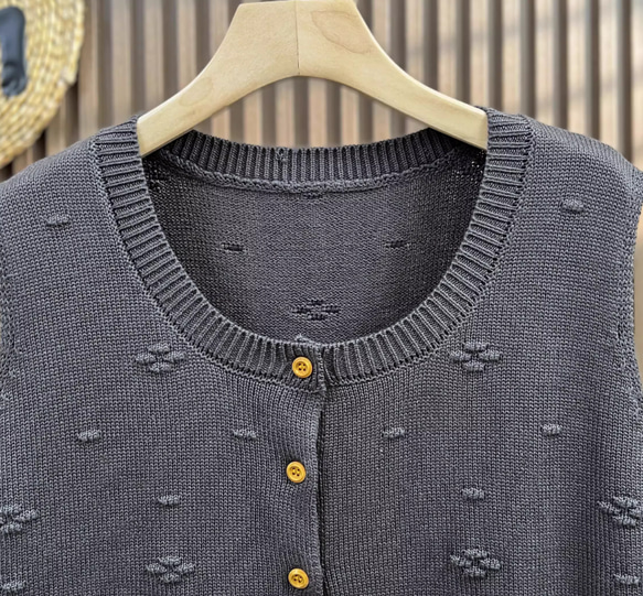 綿  丸首  ニットベスト 秋冬 ゆったりオーバーサイズ 綿毛糸 アンサンブル 重ね着 おしゃれ ノーカ 9枚目の画像